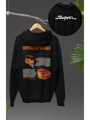 Fuddy Moda Oversize Supra Mk4 Sırt Baskılı Kapüşonlu Sweatshirt, Unisex Yarış Araba Temalı Hoodie