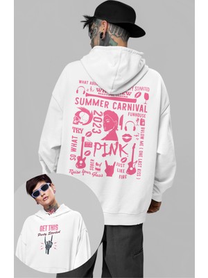 Unisex Get This Part Started Sırt Baskılı Kapüşonlu Sweatshirt, Oversize Pink Baskılı Hoodie