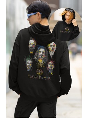 Fuddy Moda Unisex Dream Theater Sırt Baskılı Kapüşonlu Sweatshirt, Oversize Rock Band Baskılı Hoodie