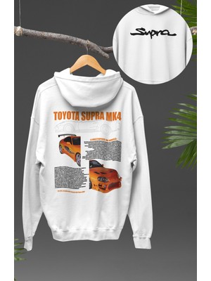 Fuddy Moda Oversize Supra Mk4 Sırt Baskılı Kapüşonlu Sweatshirt, Unisex Yarış Araba Temalı Hoodie