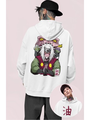 Oversize Jiraiya Sırt Baskılı Kapüşonlu Sweatshirt, Unisex Naruto Anime Baskılı Hoodie