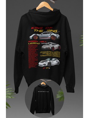 Fuddy Moda Oversize King Of The Ring Sırt Baskılı Kapüşonlu Sweatshirt, Unisex Porsche Araba Temalı Hoodie