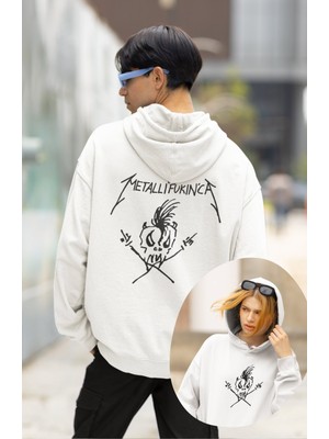 Unisex Funny Metallica Sırt Baskılı Kapüşonlu Sweatshirt, Oversize Rock Metal Müzik Baskılı Hoodie