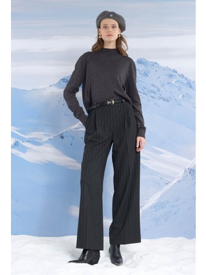 Geniş Paça Çizgili Pantolon Antrasit