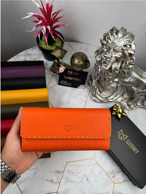 Garniy Deri Turuncu Cüzdan Telefon Bölmeli Kullanışlı Tasarım 19x9,5x3,7 cm