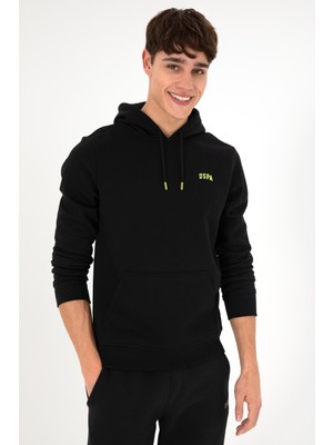 U.S. Polo Assn. Erkek Kapüşonlu Siyah Basic Şardonlu Sweatshirt 50295176-VR046