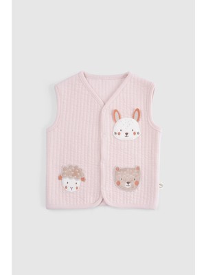 Little Gusto Kapitone Aplikeli Pembe Bebek Yelek