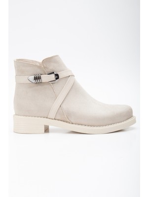 Tonny Black Kadın Ten Süet Termo Taban Çapraz Bantlı Tokalı Fermuarlı Kısa Topuklu Bot