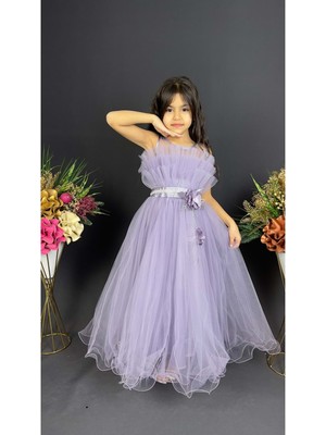 Mnk Baby & Kids Kız Çocuk Abiye Katlı Gün Elbisesi MNK0475 Uzun Kolsuz Bisiklet Yaka