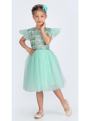 Mnk Baby & Kids Küpeli Pul Payet Tüllü Kız Çocuk Elbise MNK0526