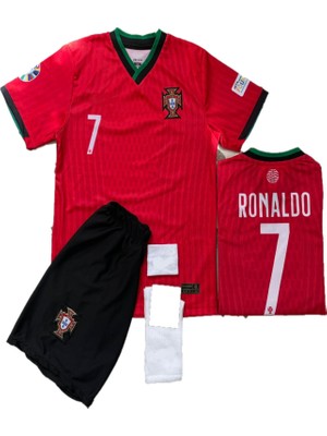 Yenteks Cristiano Ronaldo Kırmızı-Siyah 24/25 Sezon Çocuk Forma Takımı 4 Parça Portekiz