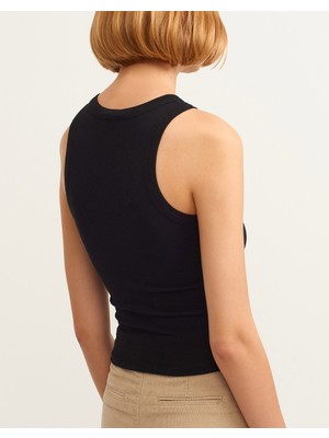 Fitilli Halter Yaka Kadın Örme Bluz