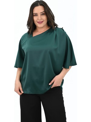 Koza Butik Kadın Büyük Beden Metal Düğme Detaylı Bluz 1862-25