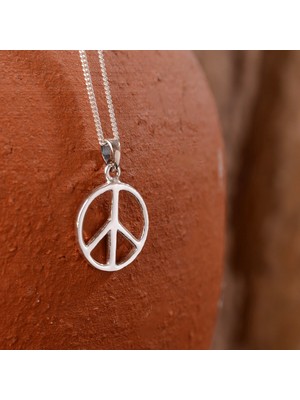 Ebrar Silver Gümüş Barış Sembolü Kolye 925 Ayar Gümüş Barış Simgesi Unisex Kolye