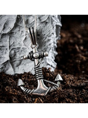 Ebrar Silver Gümüş Çapa Kolye 925 Ayar Gümüş Çapa Figürlü Erkek Kolye