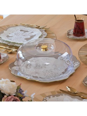 Glore Belize Altın Yaldızlı Cam Kek Fanusu