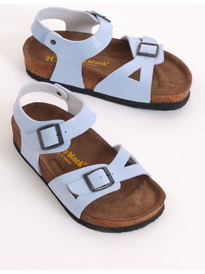 Tonny Black Çocuk Unisex Bebe Mavisi Rahat Kalıp Poli Taban Çift Tokalı Sandalet
