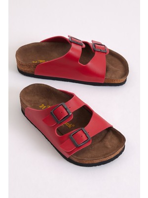 Tonny Black Çocuk Unisex Kırmızı Rahat Kalıp Poli Taban Çift Tokalı Nubuk Sandalet