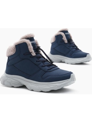 Tonny Black Çocuk  Lacivert Faylon Taban Içi Kürklü Lastik Bağcıklı Bot