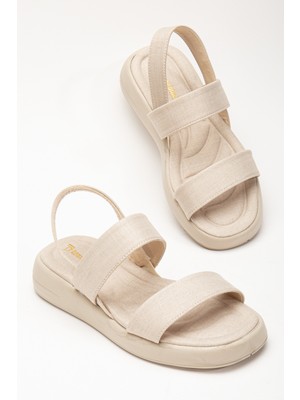 Tonny Black Kadın Vizon Keten Rahat Kalıp Poli Taban Çift Bantlı Sandalet