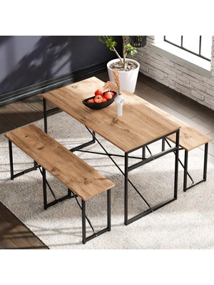 Güzelkan Madeni Eşya Masa Takımı Bench Bank Masa Seti 120X60  Masa Mutfak Masası Yemek Masası 1224