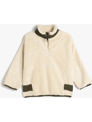 Koton Peluş Sweatshirt Yarım Fermuarlı Dik Yaka Uzun Kollu Çocuk Oversize