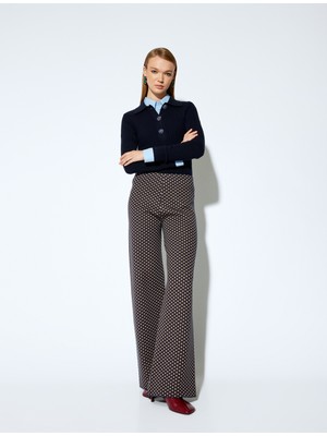 Koton x Melis Ağazat - Rahat Kalıp Desenli Bol Paça Triko Pantolon