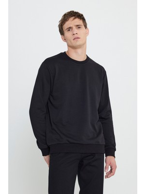Altınyıldız Classics Erkek Siyah Standart Fit Normal Kesim Içi Polarlı 3 Iplik Bisiklet Yaka Pamuklu Sweatshirt