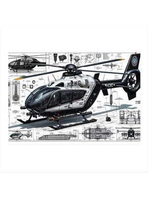 Teknik Helikopter Çizimi Mdf Poster 35CM X50CM