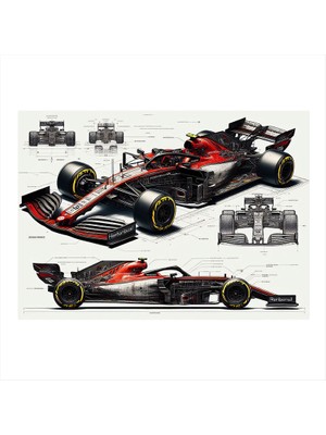 Karizma Tablo Teknik Formula 1 Araç Çizimi Mdf Poster 25CMX 35CM