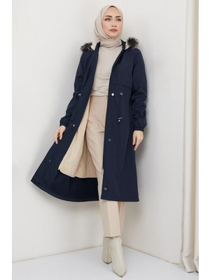 Hafsa Mina Allerli İçi Kürklü Bondit Mont Lacivert HM2330