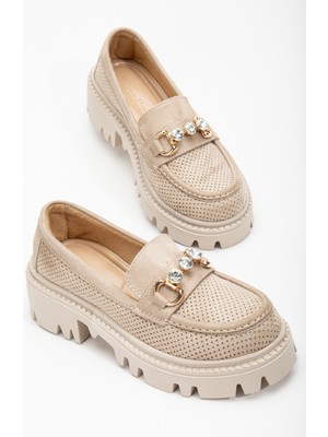 Tonny Black Kadın Ten Süet Rahat Kalıp Yüksek Poli Taban Önü Tokalı Loafer