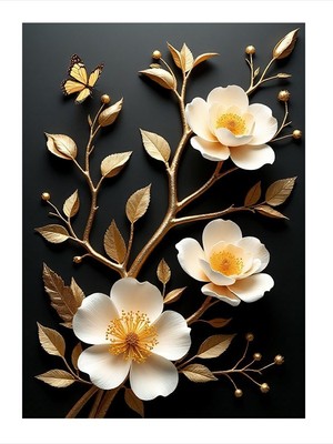 Tablomega Beyaz Çiçek Buketi Desenli Mdf Tablo 18CM x 27CM