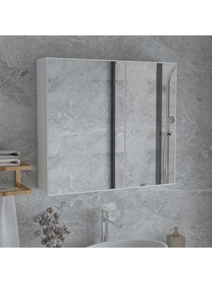 Nossa 80'LİK Lavabo Üstü, Çift Kapaklı Aynalı Banyo Dolabı, Aynalı Dolap, Çok Amaçlı Dolap