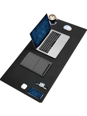 Black Deer PU Deri Mouse Pad Dikişli Kenar Büyük Boy Pürüzsüz Yüzey Çift Yönlü Kullanım Masa Matı Sümen 90X40 cm