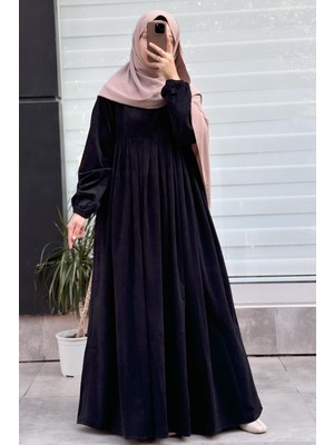 Ande Tesettür Kadife Elbise - Siyah
