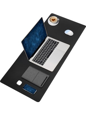 Black Deer PU Deri Mouse Pad Dikişli Kenar Büyük Boy Pürüzsüz Yüzey Çift Yönlü Kullanım Masa Matı Sümen 70X30 L