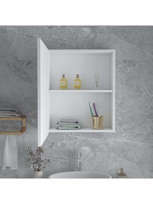 Nossa 60'lık Lavabo Üstü Tek Kapaklı Aynalı Banyo Dolabı, Aynalı Dolap, Çok Amaçlı Dolap