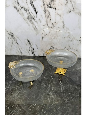 May Home 2'li Gold Detaylı Ayaklı Salata Meze Yemek Sunumluk Kase