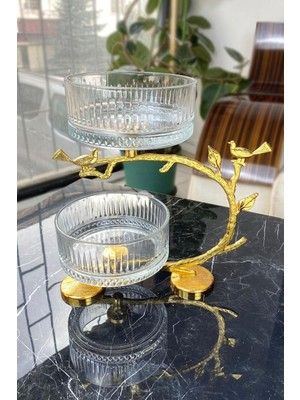 May Home Elysia 2 Katlı Gold Ce Sunumluk & Kurabiye Meyve Sunumuk Kase Gold