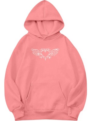 BRZ Collection Unisex Oversize Heart Hoodie Pembe