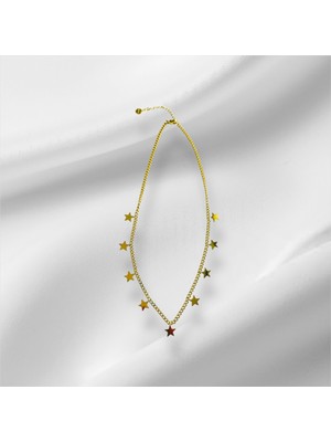 Tasarım Wisteria Jewelry 9 Yıldızlı Gold Renk Çelik Kolye 316L