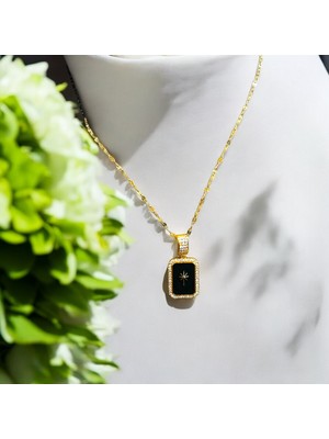 Wisteria Jewelry Wisteria Siyah Mineli Taşlı Kuzey Yıldızlı Paslanmaz Çelik Kolye 316L