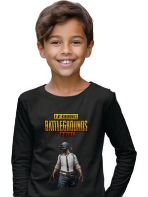 Texclusive Pubg Mobile Tshirt Uzun Kol Çocuk Tişört Siyah
