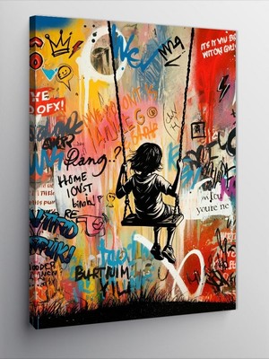 Tablomega Kanvas Tablo Grafiti ve Sallanan Çocuk