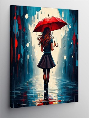 Tablomega Kanvas Tablo Yağmur Altında Kırmızı Şemsiye