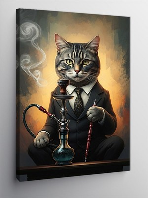 Tablomega Kanvas Tablo Nargileli Şık Kedi