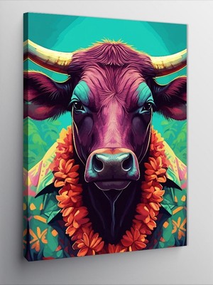 Tablomega Kanvas Tablo Çiçekli Boğa