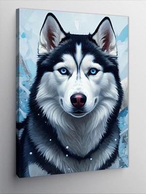 Tablomega Kanvas Tablo Buz Mavisi Husky Köpeği