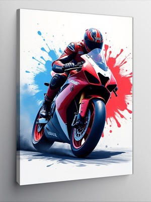 Tablomega Kanvas Tablo Kırmızı Motosikletin Hızı
